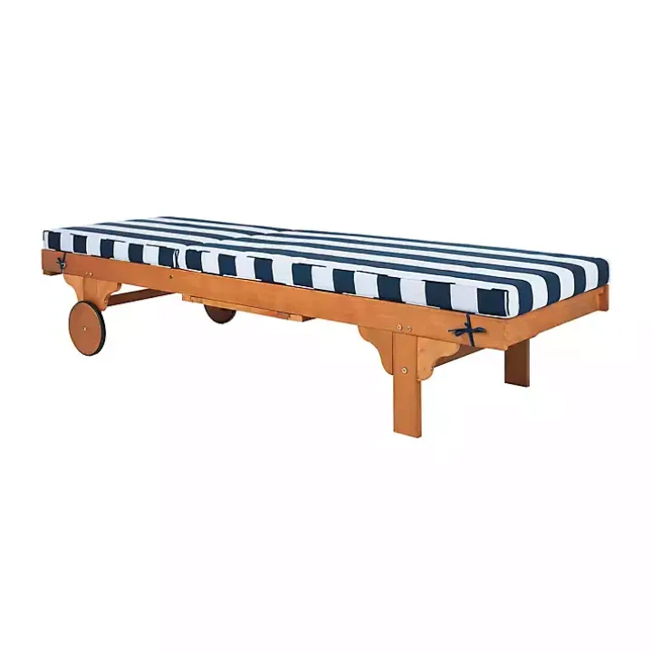 Natural Wood Chaise with Table and Striped Cushion