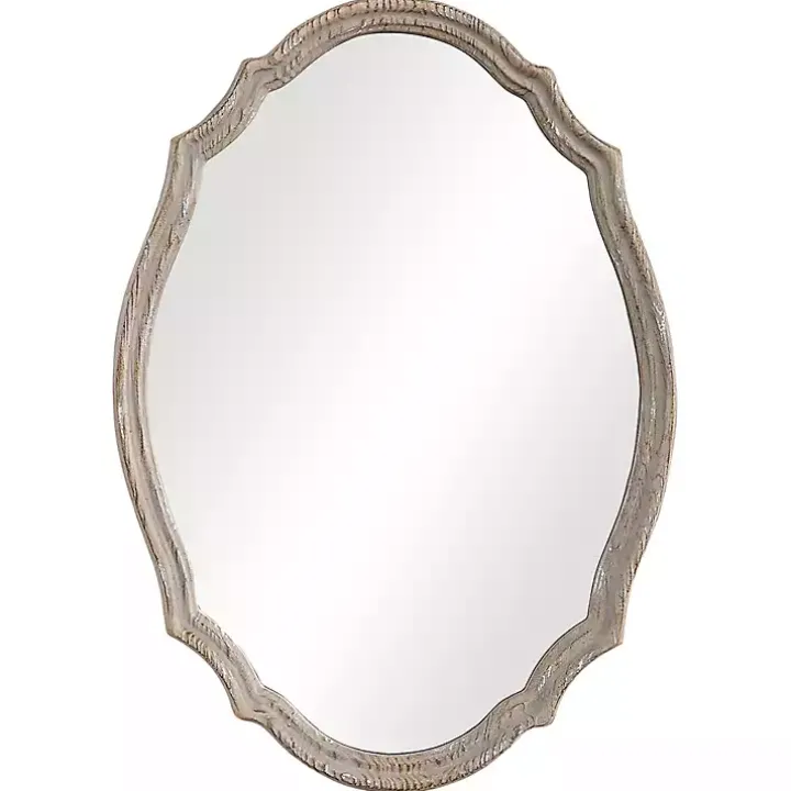 Natural Wood Distressed Curved Frame Mirror