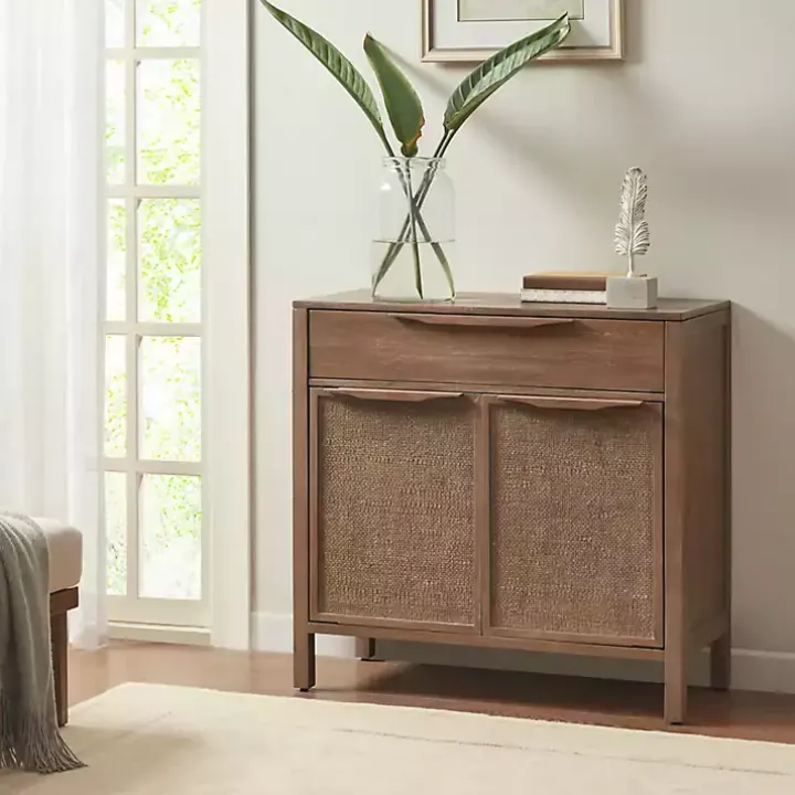 Natural Wood 2-Door Cane Webbing Chest