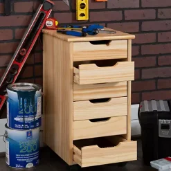 Natural Wood 6-Drawer Cary Storage Cart
