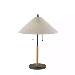 Natural Wood Flare Two-Bulb Table Lamp