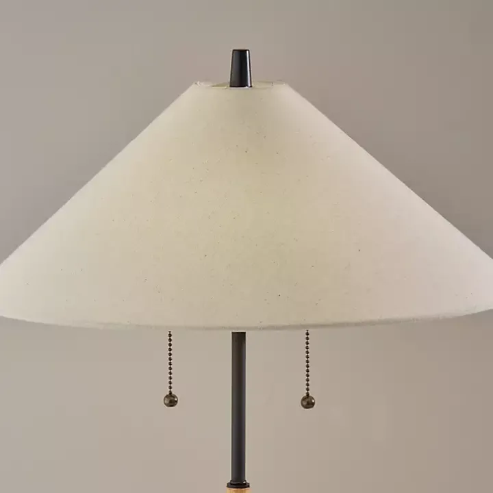 Natural Wood Flare Two-Bulb Table Lamp