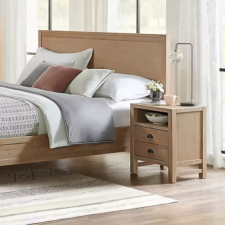 Natural Wood Grain Open Storage Nightstand