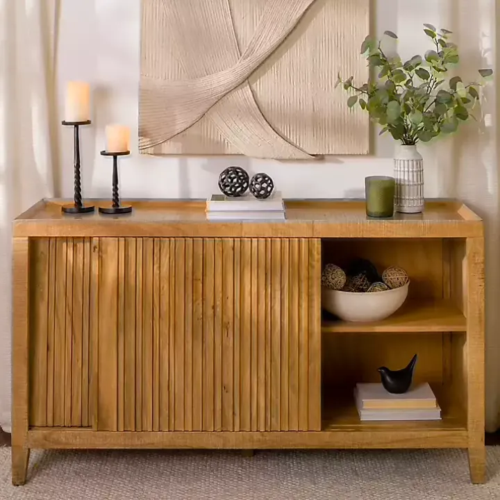 Natural Wood Hughes Sliding Door Cabinet