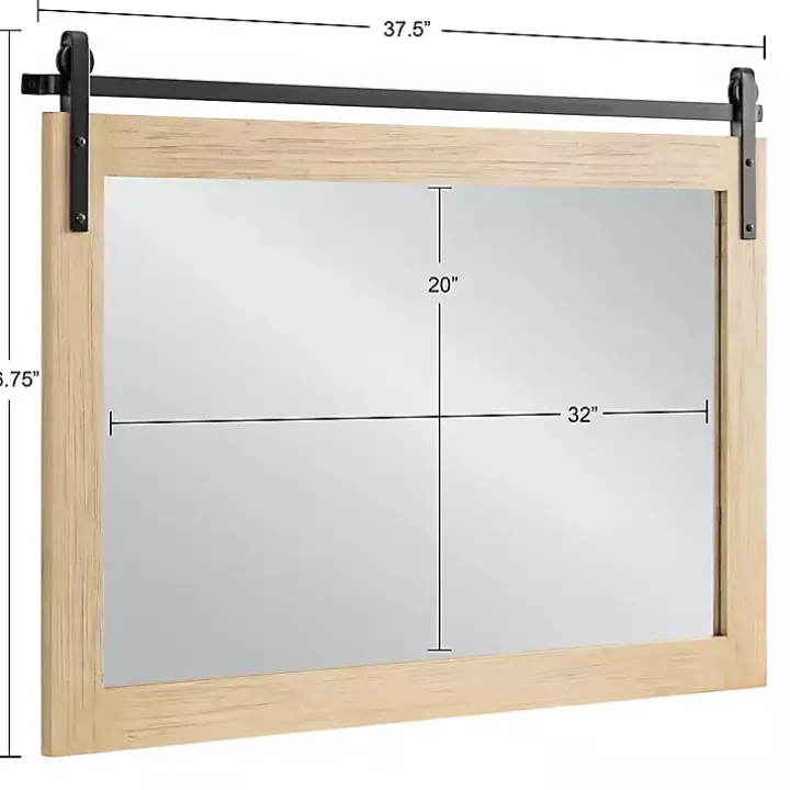 Natural Wood Metal Barn Door Wall Mirror
