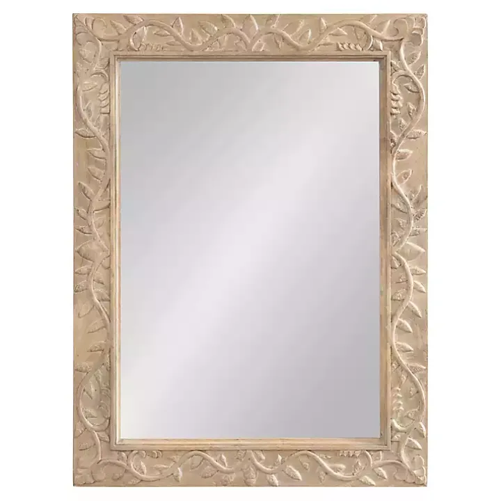 Natural Wood Ornate Carved Wall Mirror