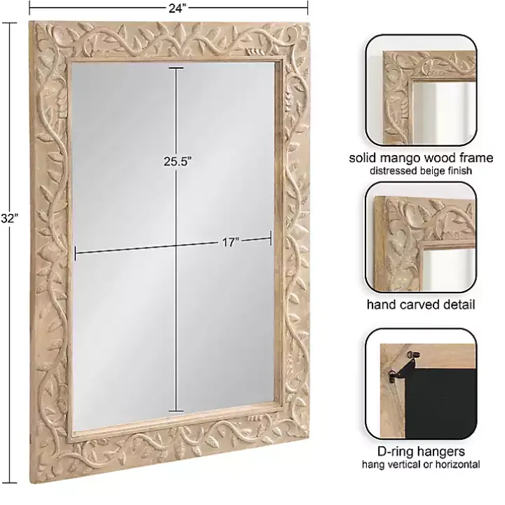Natural Wood Ornate Carved Wall Mirror