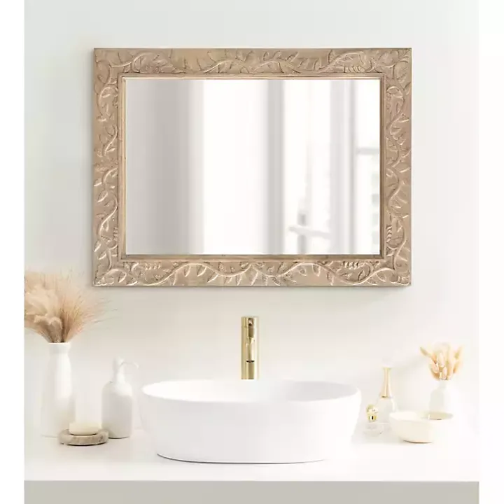 Natural Wood Ornate Carved Wall Mirror