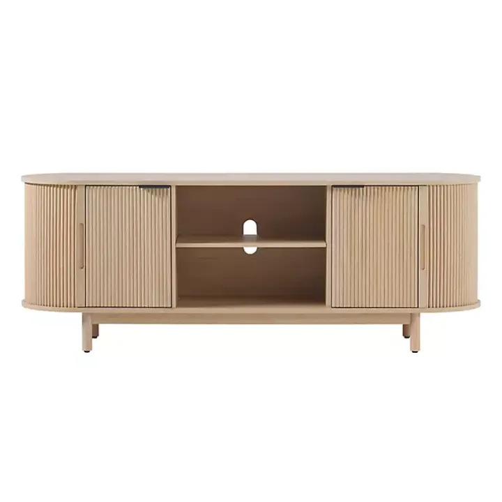 Natural Wood Reeded Oval TV Stand