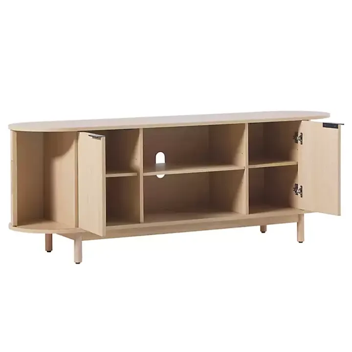 Natural Wood Reeded Oval TV Stand