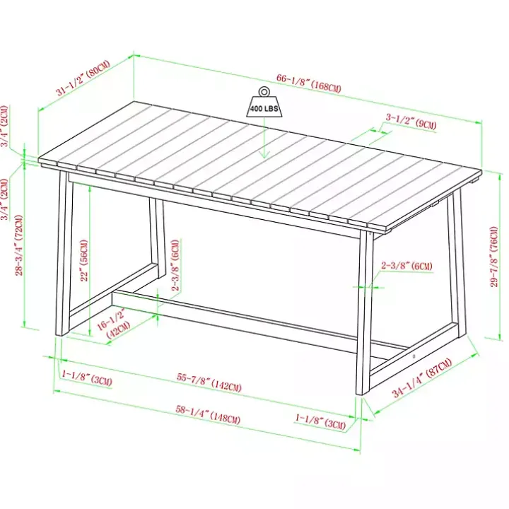 Natural Wood Slatted Box Leg Outdoor Dining Table