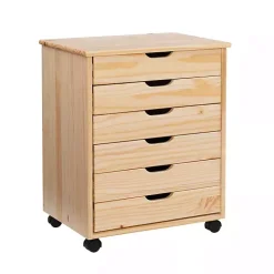 Natural Wood Wide 6-Drawer Cary Storage Cart