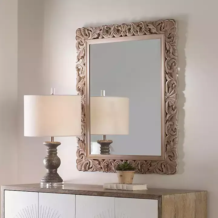 Natural Wooden Beveled Wall Mirror