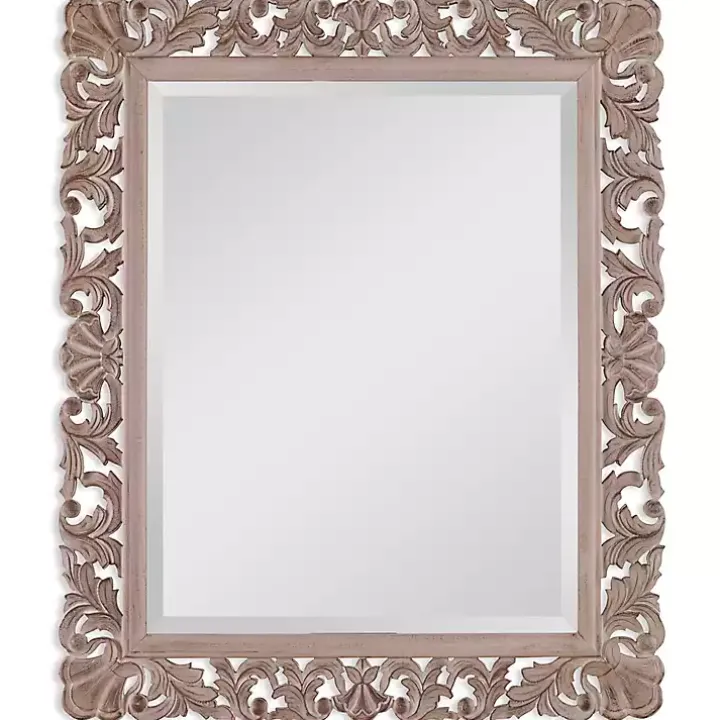 Natural Wooden Beveled Wall Mirror