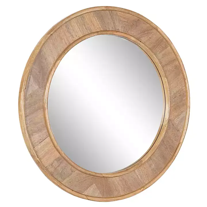 Natural Woodgrain Round Wall Mirror