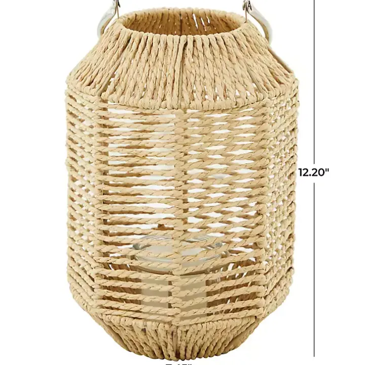 Natural Woven Lantern with Glass Holder, 12in.