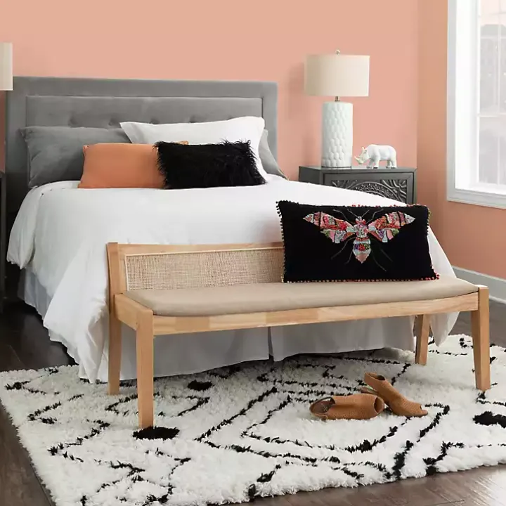 Natural Woven Rattan Back Minimalist Bench