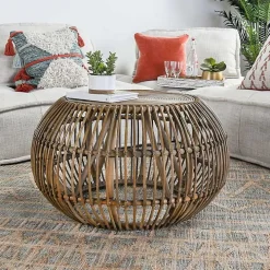 Natural Woven Rattan Round Coffee Table