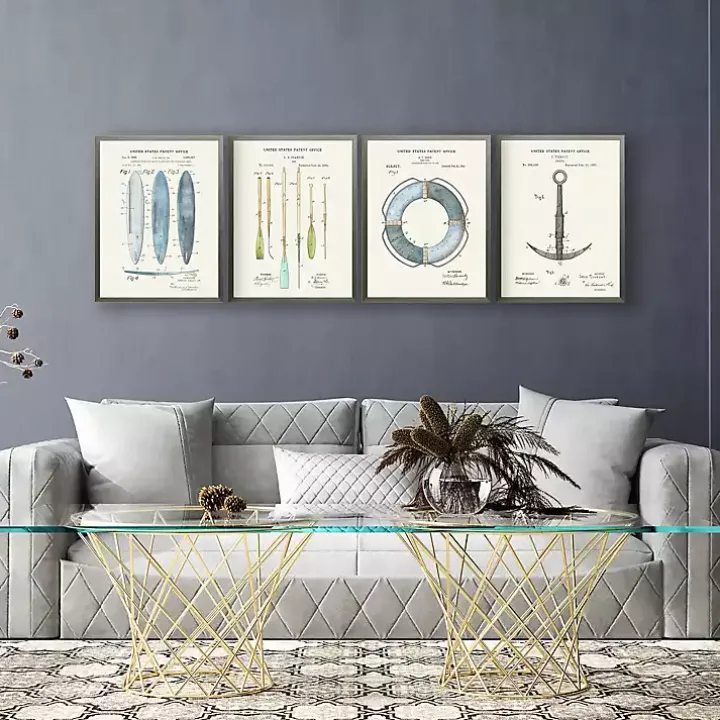 Nautical Patent Framed Art Prints, Set of 4