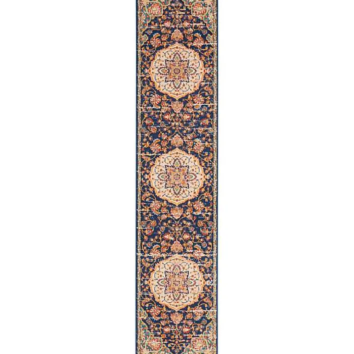 Navy & Multi Floral Medallion Runner