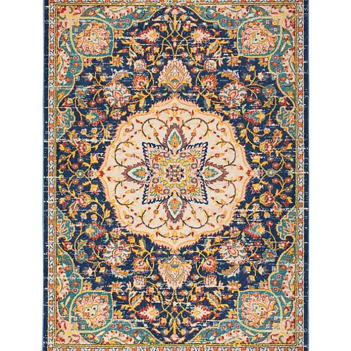 Navy & Multi Floral Medallion Area Rug, 5x7
