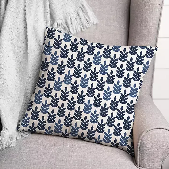 Navy & White Leaves Indoor/Outdoor Pillow