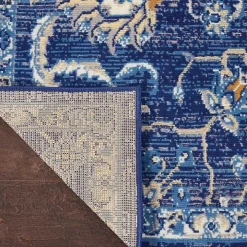 Navy and Beige Botanical Area Rug, 5x7