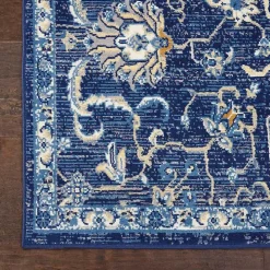 Navy and Beige Botanical Area Rug, 5x7
