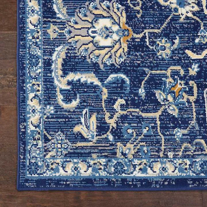 Navy and Beige Botanical Area Rug, 5x7