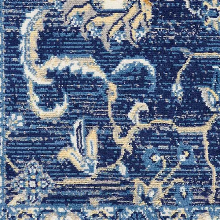 Navy and Beige Botanical Area Rug, 5x7