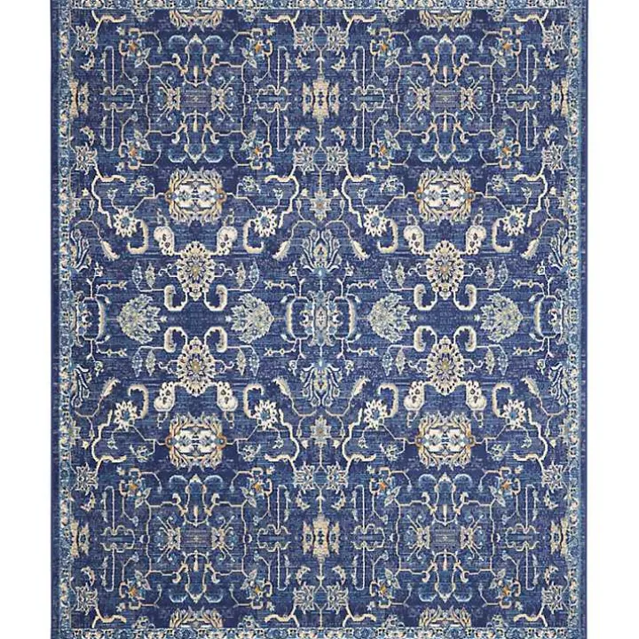 Navy and Beige Botanical Area Rug, 7x9