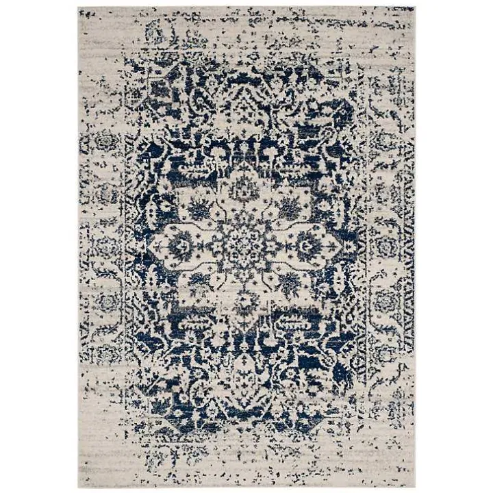 Navy and Cream Madison Distressed Area Rug, 6x9