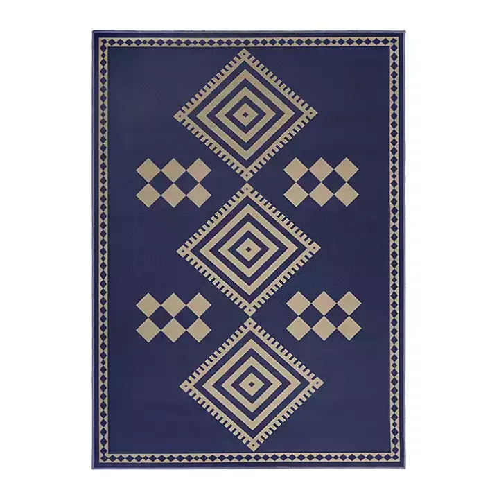 Navy and Tan Kilim Washable Area Rug, 5x7