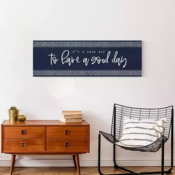 Navy and White Good Day Canvas Art Print