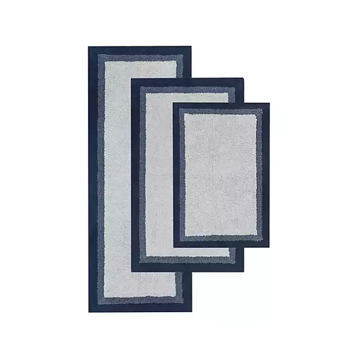 Navy Blue Border Cotton Bath Runner