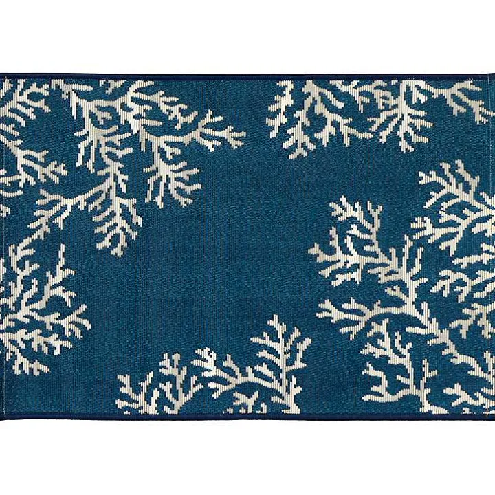 Navy Blue Coral Indoor/Outdoor Rug, 2x3