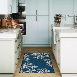 Navy Blue Coral Indoor/Outdoor Rug, 2x3