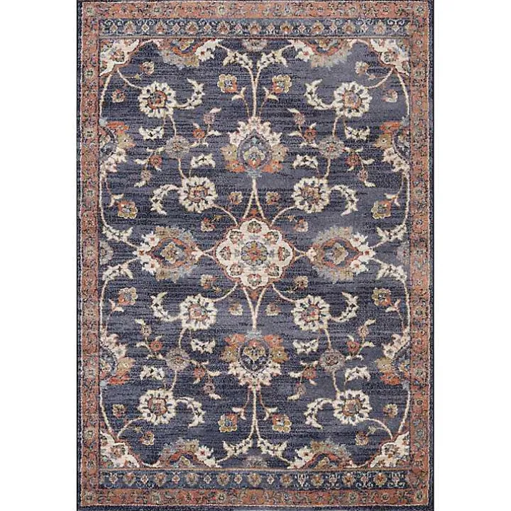 Navy Blue Floral Area Rug, 5x8