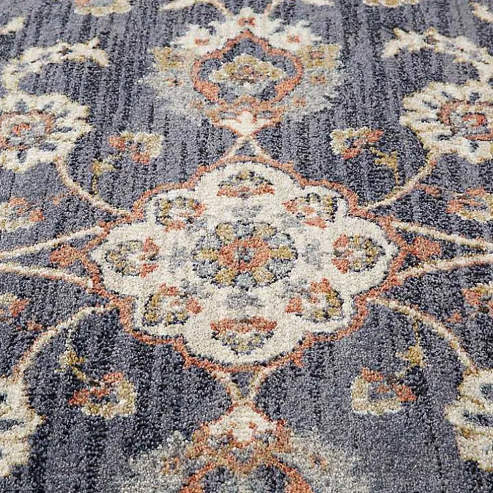 Navy Blue Floral Area Rug, 5x8