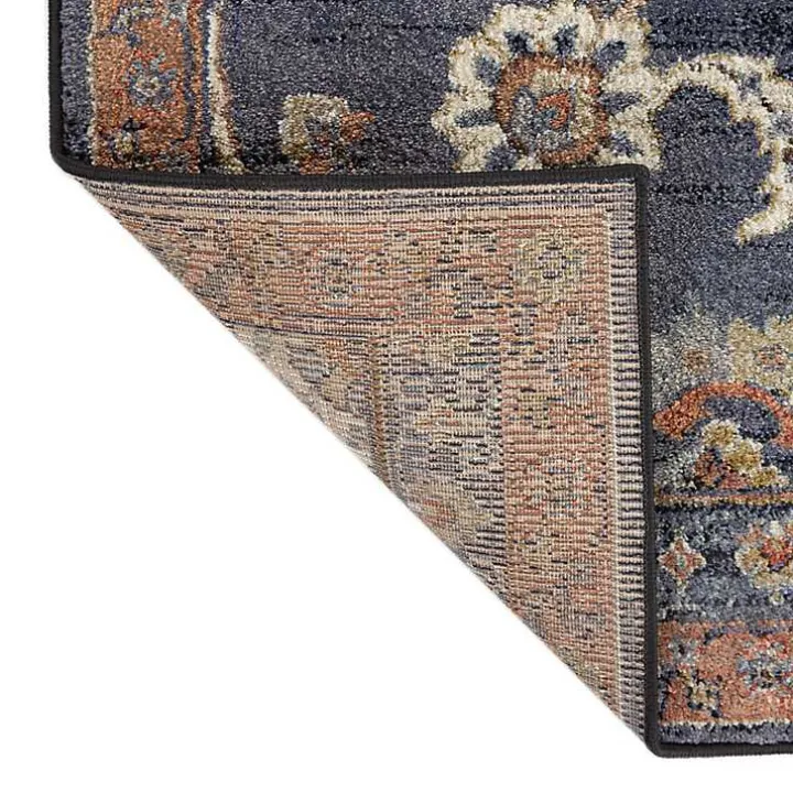 Navy Blue Floral Area Rug, 5x8