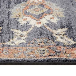 Navy Blue Floral Area Rug, 5x8