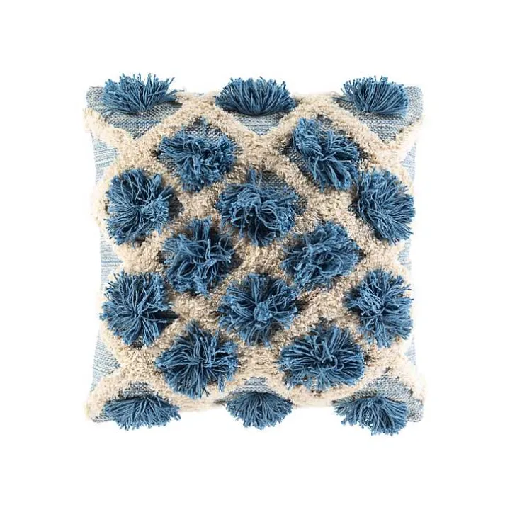 Navy Blue Pom Pom Pillow