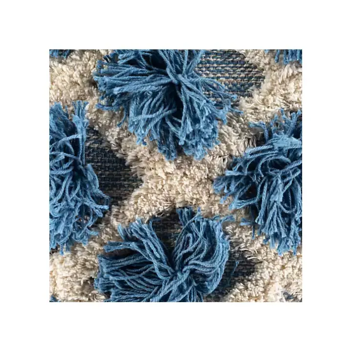 Navy Blue Pom Pom Pillow