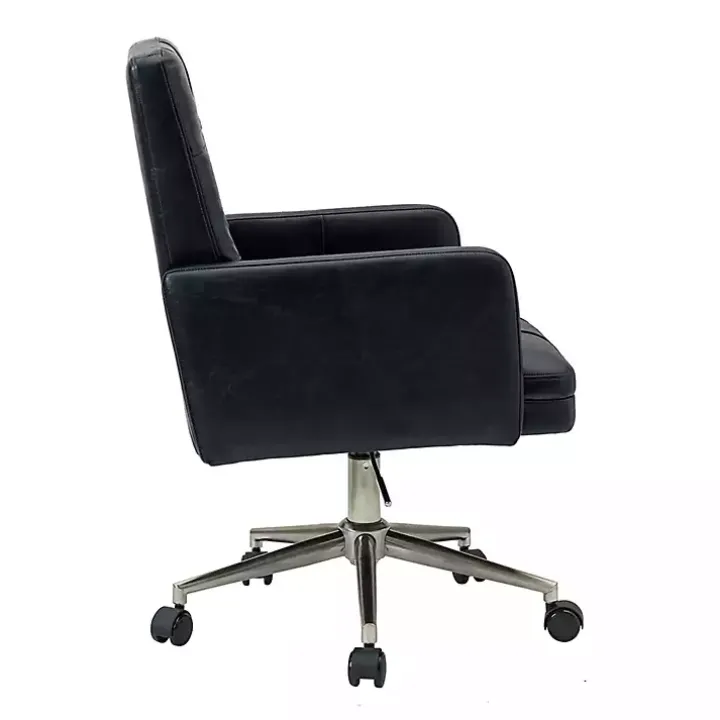 Navy Blue Tufted Faux Leather Swivel Office Chair