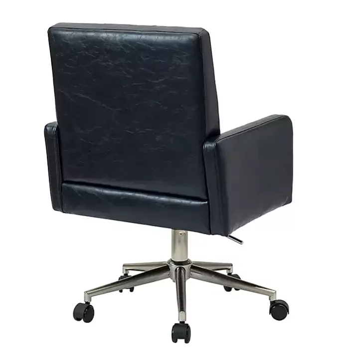Navy Blue Tufted Faux Leather Swivel Office Chair