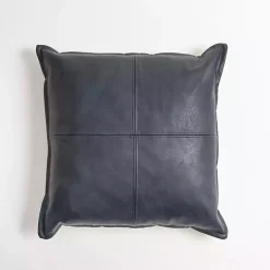 Navy Blue Vegan Leather Throw Pillow