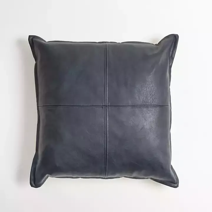 Navy Blue Vegan Leather Throw Pillow