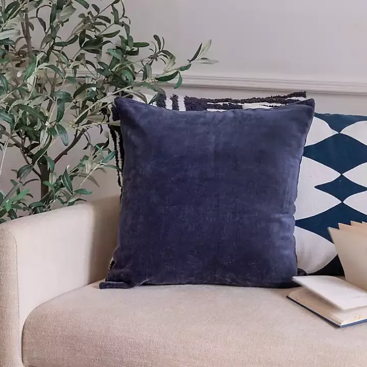 Navy Blue Velvet Handmade Throw Pillow