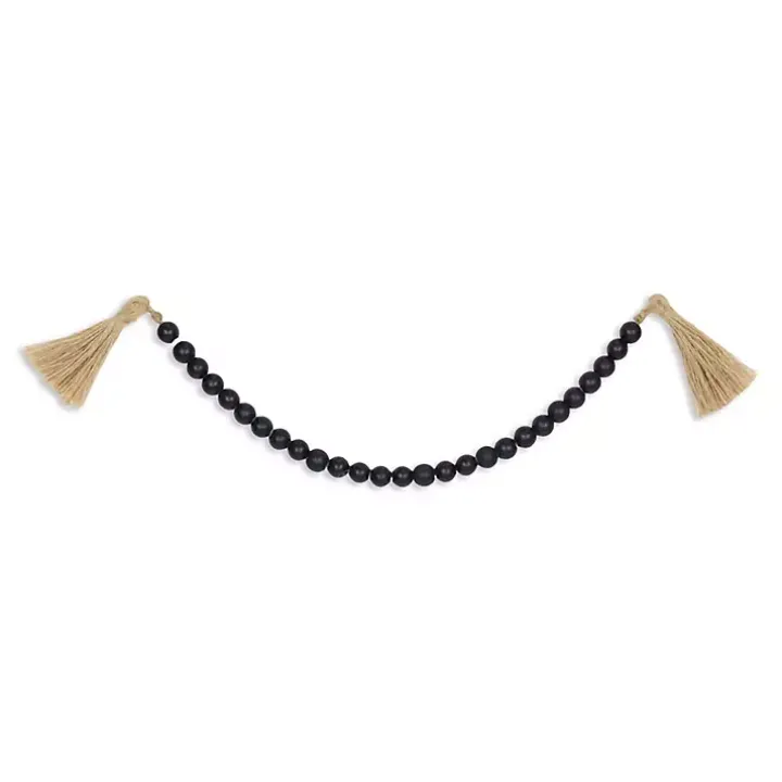 Navy Blue Wood Bead Tassel Garland