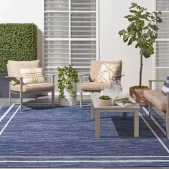 Navy Bordered Indoor/Outdoor Area Rug, 8x10
